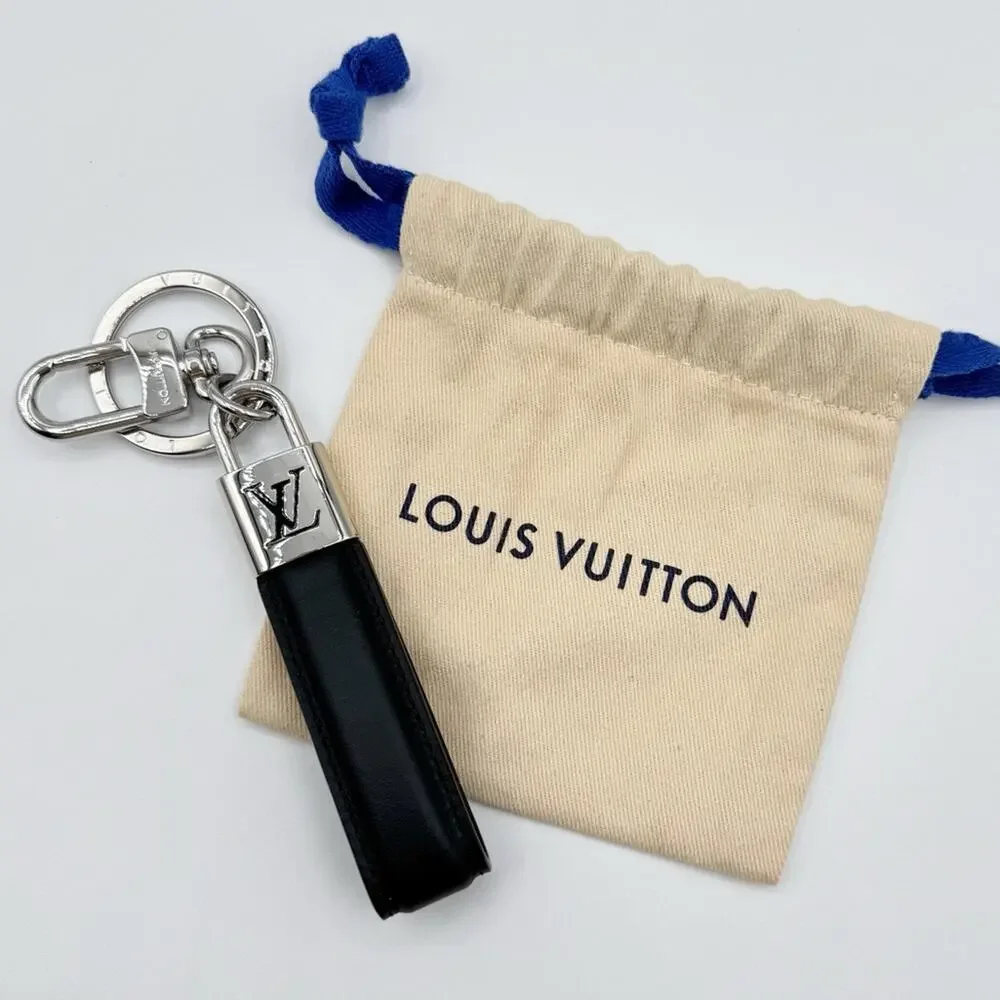 Louis Vuitton LV Padlock Dragonne Black Leather Key Holder Bag Charm Unisex